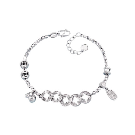 Lao Fengxiang platinum small waist copper coin shape adjustment bracelet as a birthday gift for girlfriend platinum jewelry white gold about 11g