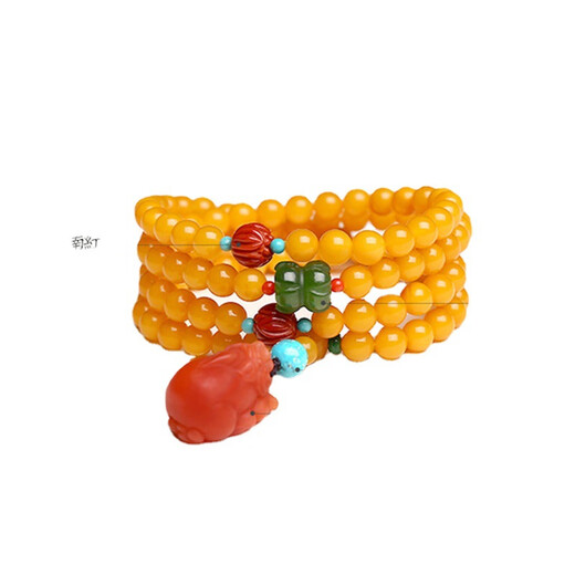 Longyin beeswax bracelet amber bracelet for women and men jade 6mm Pixiu chicken oil yellow multi-circle 108 pieces birthday gift YJ