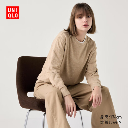 UNIQLO Women's Soft Knitted Polar Fleece Crew Neck Pullover/Long Sleeve Fleece Sweatshirt T-Shirt 470143 32 Dark Beige M