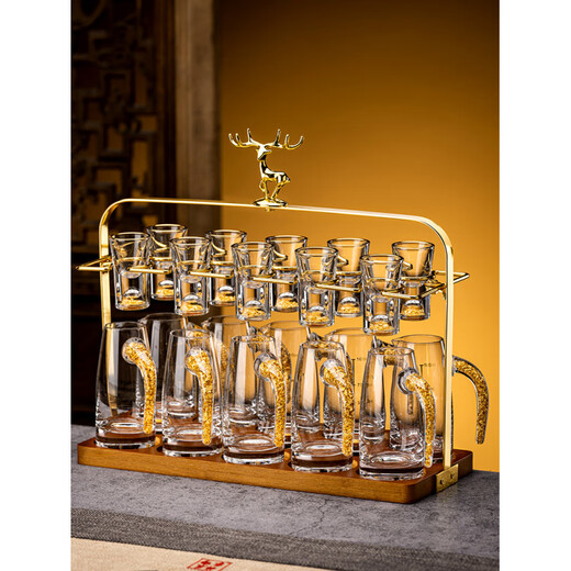 He Jiagong imported crystal white wine glass set for home light luxury gold foil wine glass Chinese wine divider gift 6 pots 6 cups transparent pot + transparent cup