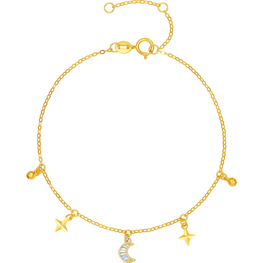 Saturday Lucky Star and Moon double color golden 18K gold bracelet birthday gift for girlfriend C0722720 16+3cm