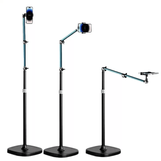 TKHE mobile phone live broadcast photography fill light bracket desktop free lifting folding bracket metal floor-standing cantilever cantilever mobile phone clamp with 4 pulley round bottom chassis