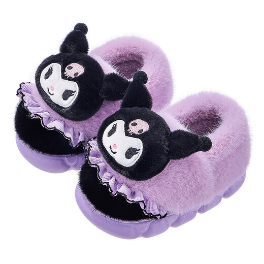 Sanrio autumn and winter children's cotton slippers for girls, warm and plush plush parent-child Kuromi baby heel cotton shoes, pink Melody (heel), size 28 29 (shoe inner length 17CM, suitable for feet 16CM)