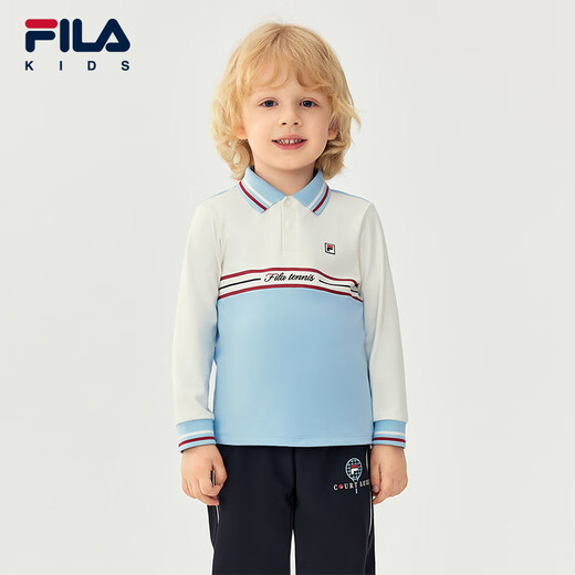 FILA children's clothing long-sleeved T-shirt 2025 winter new style boys and girls long-sleeved POLO collar top innocent blue-LB 130