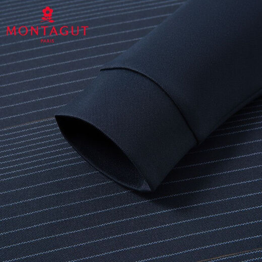 MONTAGUT mulberry silk & brushed lining men's autumn and winter long-sleeved striped POLO shirt with lapel casual business middle-aged and elderly gray blue one size fits all 46 165/84A 120Jin Jin equals 0.5kg within