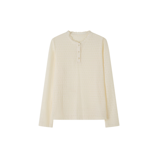 Mohan Yimei Light Commuting Fungi Shirt 2025 Autumn New Style French Style Layered Textured Shirt for Women Off-White L