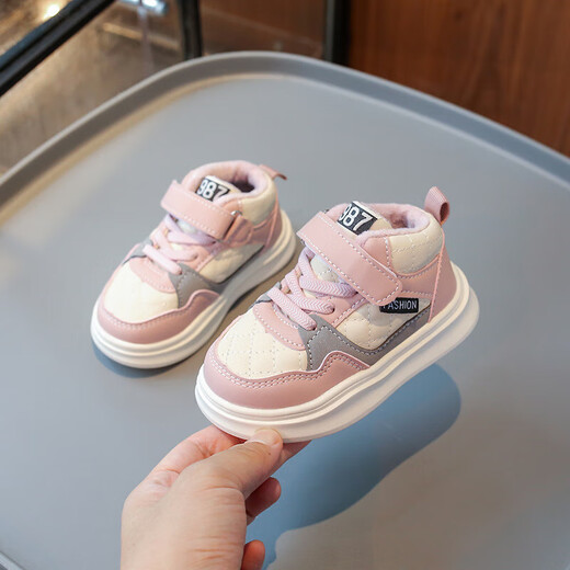 Ginoble winter children's soft-soled two-padded shoes for girls, plus velvet toddler shoes, boys 1 to 5 years old, autumn and winter sports shoes, khaki plus velvet, cut label and remove from the cabinet, 13.5 cm, inner length, size 22