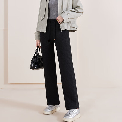 Langsha Down Pants Women's New Winter High-waist Slim Straight Pants Loose Warm Plus Velvet Thickened Casual Pants Black 90% White Goose Down Snow Country Special L Recommended Weight 110-130 Jin Jin equals 0.5 kg