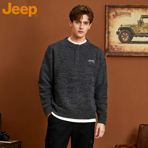 Jeep (JEEP) American brand Henry collar sweater men's 2025 autumn new loose casual lazy style sweater men's navy blue 3XL