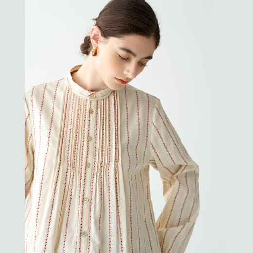 EIN PURE Country Vintage Rose Cotton Jacquard Lantern Sleeve Artistic Shirt Women 2025 Autumn New Style Red L