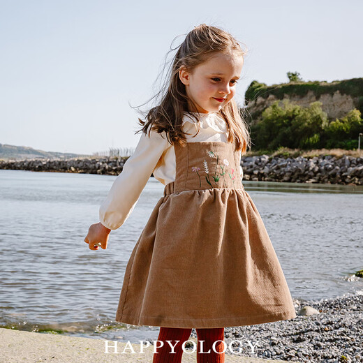 Happyology British children's autumn and winter clothing children's clothing cotton corduroy skirt girls embroidered suspender skirt