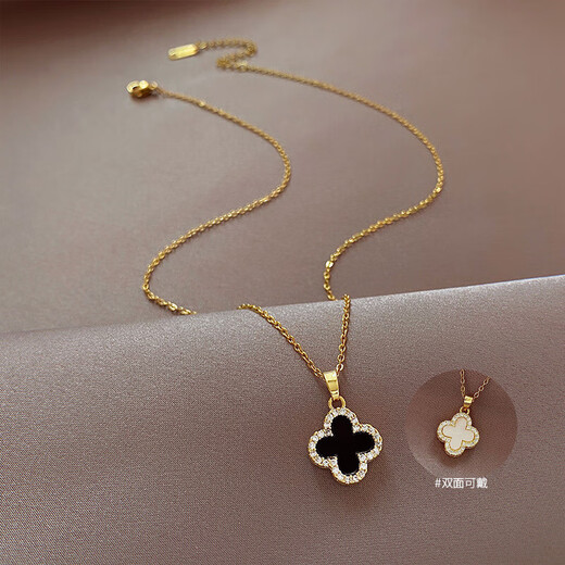 Necklace, high-end, luxury, niche design for women, ins cold style clavicle chain, double-sided four-leaf clover washable pendant, gold four-leaf flower necklace A0292