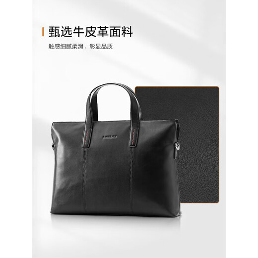 Samsonite JD Outlet Men's Handbag Computer Bag Casual Commuting Cow Leather Briefcase Birthday Gift TK9 BLACK 12.1-13 inches
