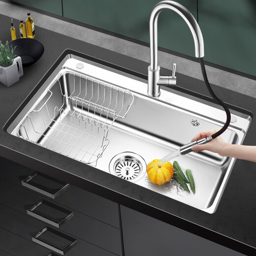 OULIN National Subsidy Kitchen Sink Large Single Slot Vegetable Basin Large Single Slot 304 Stainless Steel Sink
