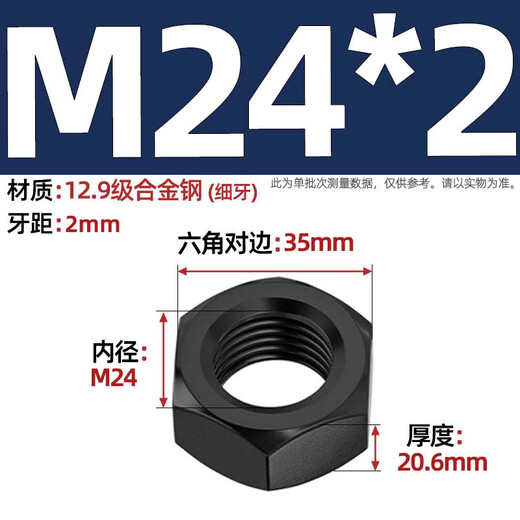 Tianzhuo Hardware Grade 12.9 Fine Thread Nuts Fine Buckle Fine Thread Screw Caps Flat Washers Spring Washer Combination Set High Strength Accessories M24*2 (2 pcs) Nuts