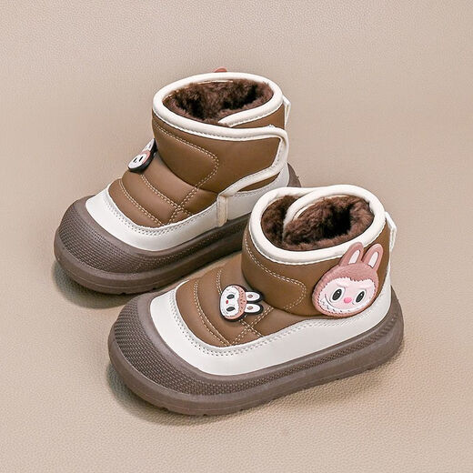 Girls' Snow Boots 2025 Winter New Boys' Shoes Plus Velvet and Thickened Antifreeze Cotton Shoes for Baby Girls Children's Boots Brown丨Upgraded Version 28 Size 17.0cm Inner Length