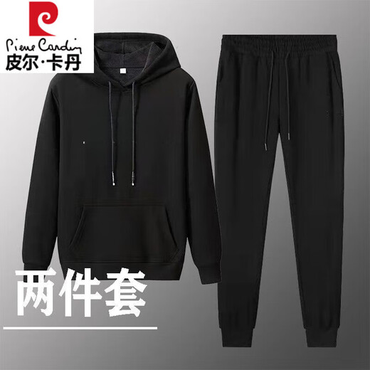 皮尔卡丹秋冬新款男连帽卫衣加绒加厚马甲三件套休闲潮流套装 693-黑色春秋款【马甲三件套】 XL 推荐120-135斤