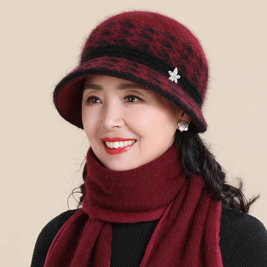 Jingtang Jingpin middle-aged and elderly hats for women in autumn and winter plus plush woolen hats for the elderly to keep warm rabbit fur hats as gifts for mom and grandma