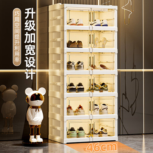 Hualeji installation-free shoe box home door indoor folding shoe cabinet storage box transparent shoe rack ant shoe storage artifact 2 columns 9 layers 18 grids (can hold 36 pairs) material thickening_independent door panel