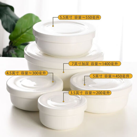Runhua Nianlong Meige water-proof stewed steamed egg bowl with lid Internet celebrity household fresh-keeping bowl ceramic bowl with lid instant noodle bowl steamed egg custard covered bowl 5-piece set