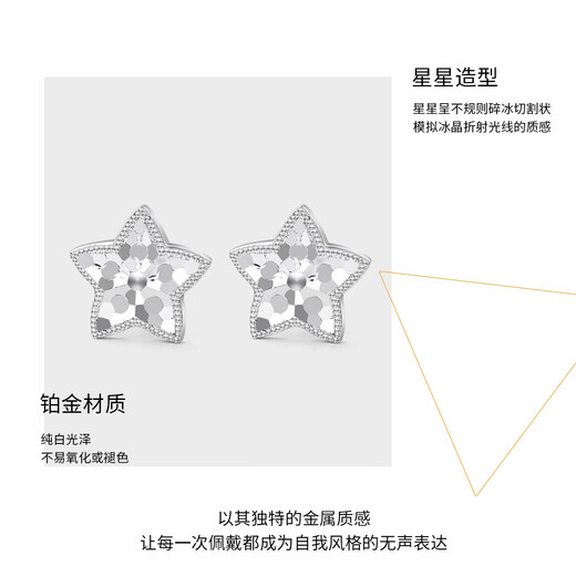 Wanfulong Jewelry Pt950 Platinum Star Earrings Crushed Ice Earrings Anniversary Gift Light Luxury Niche Star Cream (Free Ear Plugs) 2.03g