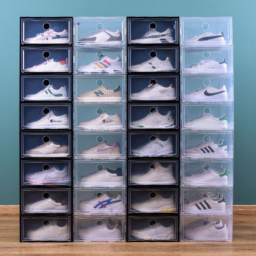 Pack of 20 thickened shoe box storage box, transparent drawer-type shoe artifact, space-saving plastic shoe cabinet, pull-out type 0x0x0cm, hard back cover with stronger load-bearing capacity, 46 points, 5 yards, transparent squares, 18 pieces in total