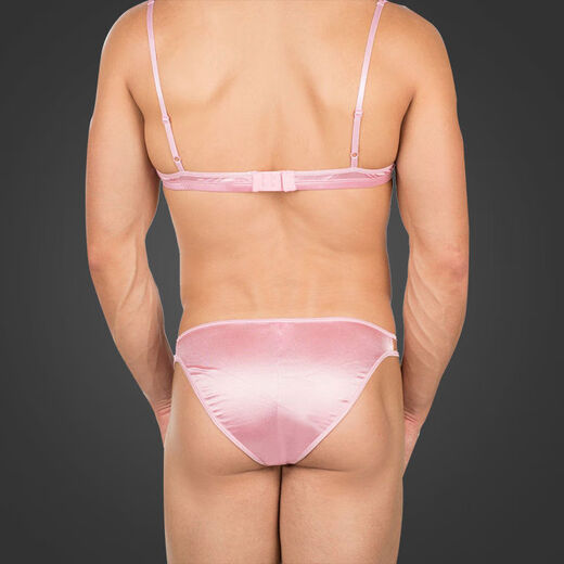 Pulian men's sexy underwear transvestite cross-dressing bra lace garter stockings set thong transparent sexy underwear pink single underwear S75A90-125Jin Jin equals 0.5 kg 162-174