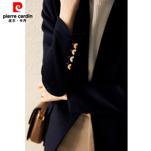 Pierre Cardin 2025 Winter New Slim Fit Wool Suit Jacket Women's Slim, Warm and Versatile Wool Suit Navy M Suitable for 100-115 Jin Jin equals 0.5 kg