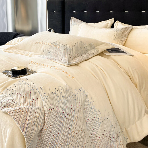 Mercury series home textiles seasonally selected new products thickened milk velvet four-piece set winter double-sided baby velvet bed sheet quilt cover flannel three Meteor-Miyue White bed sheet style 2.0 four-piece set quilt cover 220*240