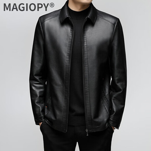MAGIOPY high-end brand high-end leather jacket men's spring and autumn new middle-aged business lapel cowhide leather men's jacket dark brown M 170