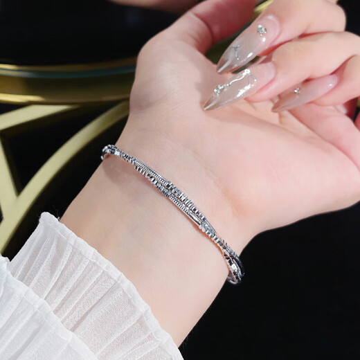 Lao Fengxiang platinum bracelet pt950 bamboo abacus bead bracelet solid birthday gift for girlfriend platinum jewelry platinum about 12.55g 54 rings + 2cm extension chain