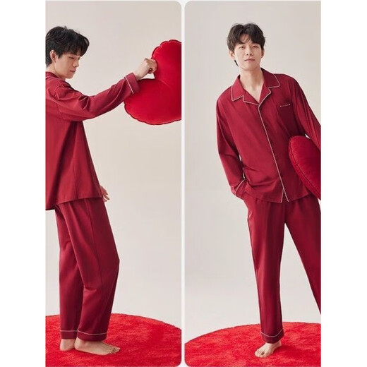 Yalu Festive Fat mm Large Size Wedding Couple Pajamas Spring and Autumn Red Zodiac Year Loose New Chinese Style 300 Jin Jin equals 0.5 kg Home Clothes New Chinese Style-Female ShYLie Spring and Autumn Style with Lace L 100-120 Jin Jin equals 0.5 kg