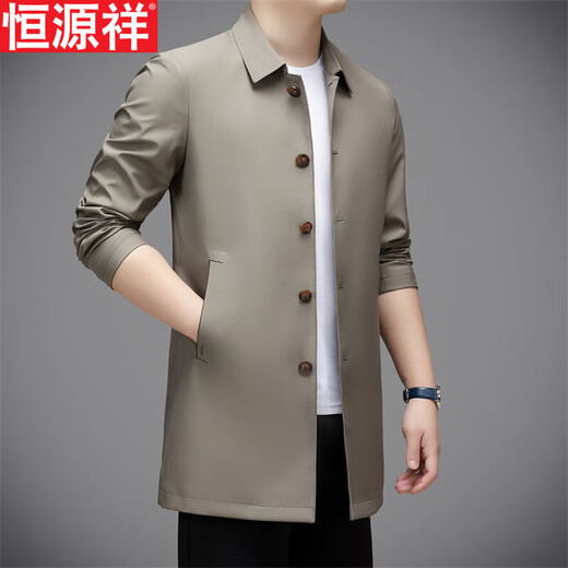 Hengyuanxiang повседневная мужская ветровка средней длины, осень 2025, новое тонкое пальто большого размера в деловом стиле без глажки, цвет хаки XL 180, размер подходит для роста 145-160Цзинь Цзинь равен 0,5 кг