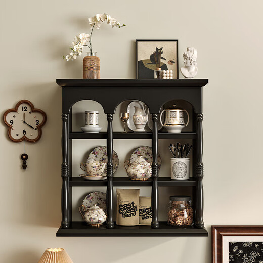 Kaooseen French antique cosmetics shelf perfume lipstick dressing table desktop storage box storage shelf multi-grid display 86cm silent black full rubber wood + water-based paint coating 100*100*100cm