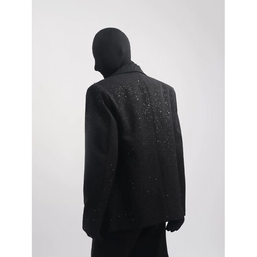 An Chuxia black high-end design light luxury starry sky suit jacket men's niche pearl hanging chain trendy three-piece set three-piece set black + black long sleeves + black trousers XL