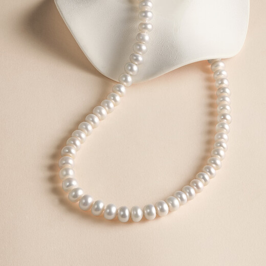 Saturday Fu S925 silver pearl necklace birthday gift for mother, flat round 8.3-9.3mm 45cm