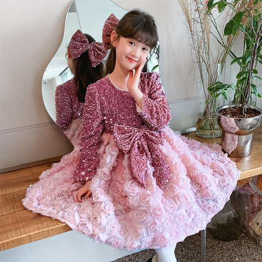 Piggy Banner (PEPCO) Princess Dress Girls Fashionable Girls Sequin Birthday Dress Winter Children's Dress Pink Velvet 130