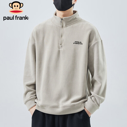 Paul Frank sweatshirt men's Austrian velvet jacket men's spring and autumn loose casual warm thick bottoming shirt bamboo gray XL