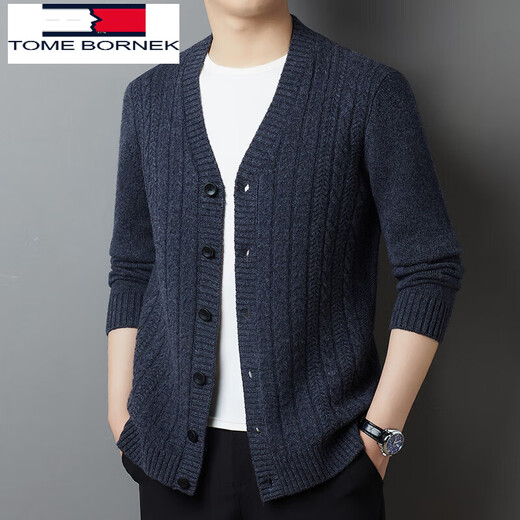 TOME BORNEK Tommy Tommy 100% wool cardigan men's high-end v-neck spring and autumn sweater jacket solid color casual men's wear medium gray 170/88A