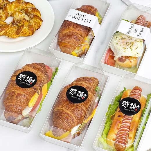 Chimi American hot dog packaging box rectangular bread croissant sandwich disposable baking packaging pancake box commercial rectangular box + transparent lid - 1000 sets