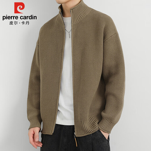 Pierre Cardin sweater men's autumn and winter trendy high-end cardigan jacket men's casual stand-up collar sweater men's black XL