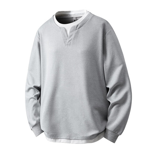 Love Noble 971 Large Size Long Sleeve T-Shirt Men's Fake Two-Piece Henley Collar Casual Loose Sweatshirt with Bottoming Shirt Autumn Black One Size 1XL (170Jin Jin is equal to 0.5kg -220Jin Jin is equal to 0.5kg)