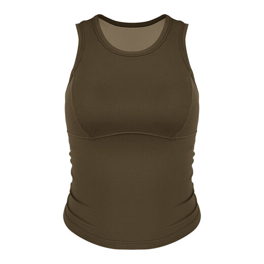 LULUNILEMON Lulu Sports Bra Women's Shockproof Push-Up Yoga Vest Women's Summer New Pilates Top Slimming Tea Brown (Integrated Coaster) S