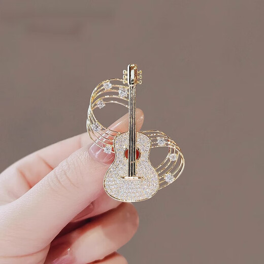 SNQP personalized niche design zircon musical note guitar brooch women's clothing accessories pin musical note guitar brooch