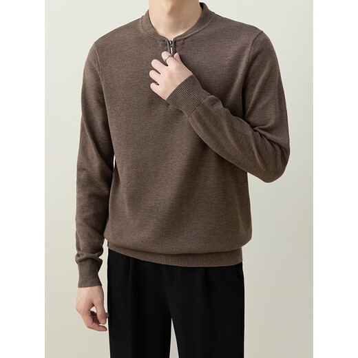 ROMON Men's Half-Zip Henley Collar Sweater Wool Blended Long-Sleeved Sweater Casual Business Autumn and Winter Clothes Dark Squirrel Gray L 105-120Jin Jin equals 0.5 kg