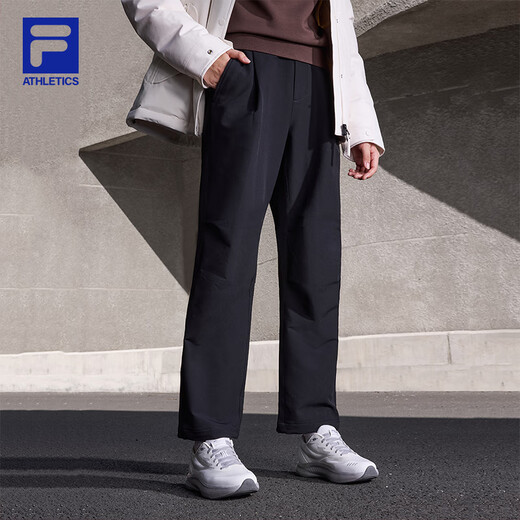 FILA woven trousers for men 2025 autumn new fitness sports loose cuff overalls paratrooper pants plus velvet black-BK L 175/84A/L