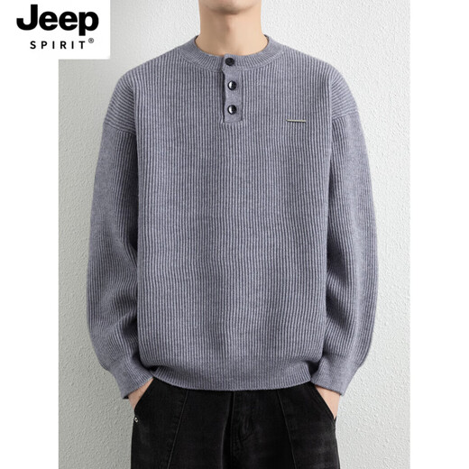 JEEP SPIRIT Jeep sweater men's new autumn and winter loose round neck white sweater with sweater for boys Henry shirt handsome WE25621 white M recommended 95-115Jin Jin equals 0.5 kg