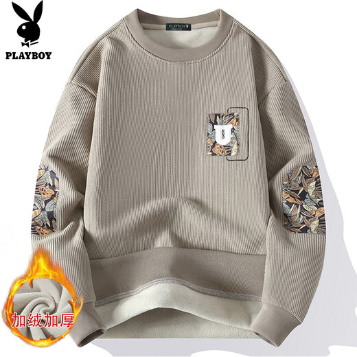 Playboy (PLAYBOY) sweatshirt men's velvet jacket men's autumn and winter long-sleeved T-shirt men's base layer thickened warm tops