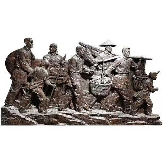 Fiberglass imitation copper forged copper relief mural wall cast copper custom campus folk farming red cultural figure sculpture milky white fiberglass relief drawing custom deposit