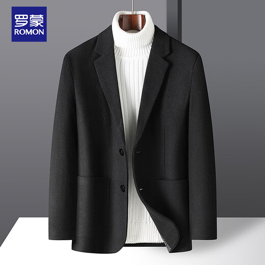 ROMON Woolen Suit Men's Autumn and Winter Business Casual Single Suit Coat Warm Jacket Men 2079 Black 4XL